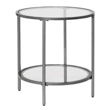 W Pewter Round Glass End Table