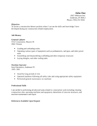 Resume Objective For General Labor Cover Letter Samples