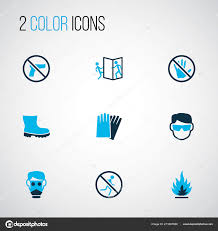 Sign Icons Colored Set With Flammable Respirator Foot
