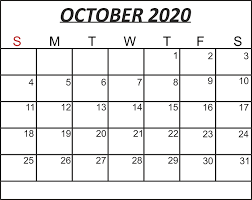 Free October 2020 Printable Calendar Template In Pdf Word