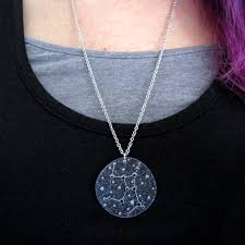 Silver Glitter Astronomy Zodiac Constellation Galaxy Stars Pendant Necklace