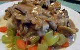 calf liver and onions in creamy mushroom sauce