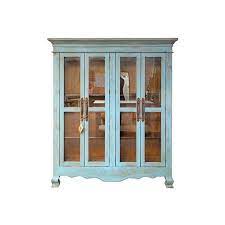 Antique Blue Glass Door Accent Cabinet