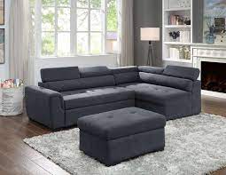 Lilola Home Haris Dark Gray Fabric Sleeper Sofa Sectional With Adjustable Headrest And Storage Ottoman
