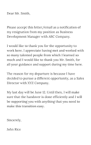 professional resignation letter sle