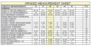 Measurement Grading Rule For Top And Bottom Garment