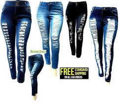 Dm Womens Plus Size Blue Denim Jeans Stretch Skinny Ripped Distressed Pants 1110