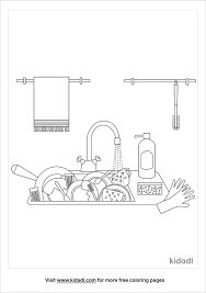 Each color is matched with a word. Kitchen Sink With Dishes Coloring Pages Free At Home Coloring Pages Kidadl