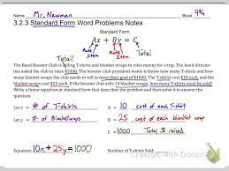 3 2 3 Standard Form Word Problem Notes