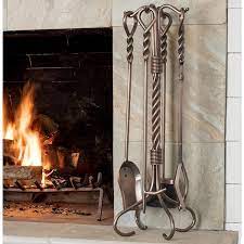 Uniflame 5 Piece Antique Copper Fireset With Ring Swirl Handles