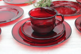 Vintage Ruby Red Glass Dishes Set