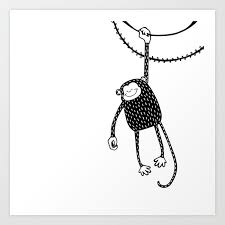 Black White Hanging Monkey Ilration