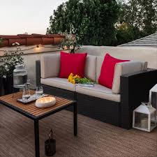 tozey chillrest 58 in black wicker outdoor loveseat with beige cushions