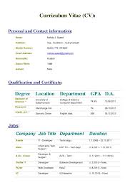 Personal details in the resume primarily include name and contact information. Personal Cv