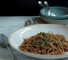 spelt spaghetti with olives anchovies