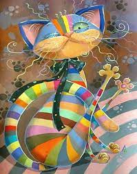 colorful cartoon cat painting art of