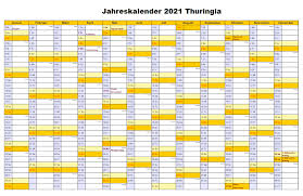 Kalender 2021 für österreich mit allen feiertagen. Kostenlos Druckbar Jahreskalender 2021 Thuringia Zum Ausdrucken Jahres Kalender Jahreskalender Kalender