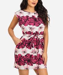 Moda Xpress Pink Floral Tie Waist Pocket Fit Flare Dress