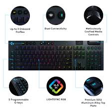 • lightspeed button selects lightspeed wireless connection, which connects to the pc or mac les profils sont téléchargés sur le clavier g915 via le logiciel g hub et sont accessibles en sélectionnant m1, m2 ou m3 lorsque le clavier est. Logitech G915 Lightspeed Wireless Mechanical Gaming Keyboard Wireless 2 4ghz And Bluetooth Rgb Backlit Keys Low Profile Gl Switches 9 Programmable G Keys Arx Dual Display Black Buy Online At Best Price In