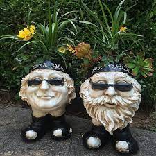 Muggly S Biker Dude And Babe Face Motorcycle Attire 2 Piece Resin Statue Planter Set Homestyles