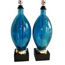pair of vintage blue glass table lamps