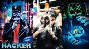 3d hacker neon mask editing png