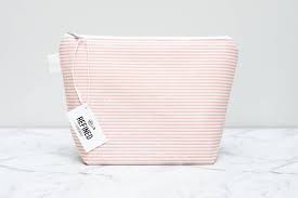 blush pink striped makeup bag felt