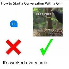 Below we have everything that you need to know about we have rules that make starting a conversation easier and texts specifically for different purposes and personalities. How To Start A Conversation With A Girl Know Your Meme
