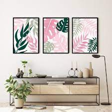 3pc Green And Pink Wall Art Pink And
