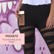 Pop Fit Clothing Womens Ava Black Mesh High Waisted Yoga Pant Leggings With Pockts