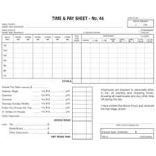 Zions 441 No 44 Employee Time Sheets 175 X 215mm Pack 100