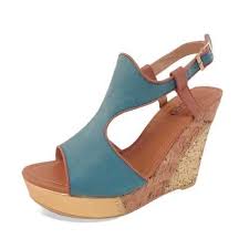Bucco Capensis Womens Althea Wedges Heel Shoes Blue Gold