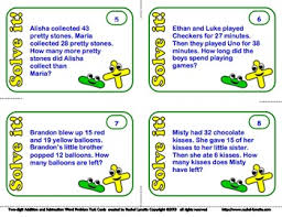 Addition And Subtraction Word Problems Math Story Problem Task Cards