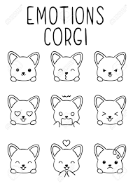 These alphabet coloring sheets will help little ones identify uppercase and lowercase versions of each letter. Coloring Pages Black And White Cute Kawaii Hand Drawn Emotions Corgi Dog Doodles Print Royalty Free Cliparts Vectors And Stock Illustration Image 143131095
