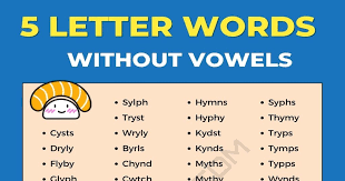 58 cool 5 letter words without vowels