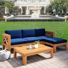 Brown Wood Outdoor Sectional Sofa Set
