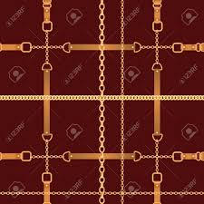 Fashion Seamless Pattern With Golden Chains Fabric Design Background