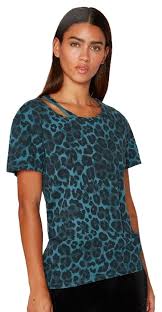 Pam Gela Blue Leopard Print Crew Neck Distressed Cotton Med Tee Shirt Size 8 M 78 Off Retail