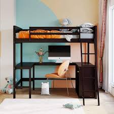 Urtr Full Size Loft Bed With Desk And