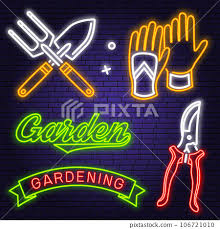 Neon Garden Tools And Accessories Icon