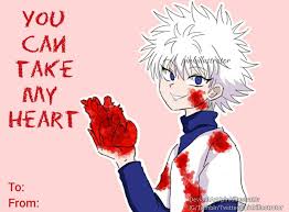 Outside an apartment, a man gives killua a card to go to a store. Valentine S Day Card Killua By Pinkstrator On Deviantart