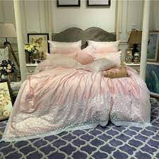 pink romantic lace bed sheet egyptian