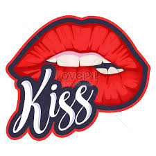red lips with kiss text vector t