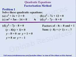 Quadratic Equations Factorisation