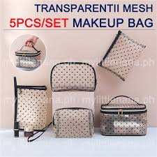 5pcs set mesh makeup bags beige heart
