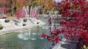 Fountains In Autumn City Modern Park