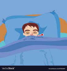 Sick man in bed with fever Royalty Free Vector Image