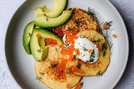 matzo meal pancakes with salmon roe