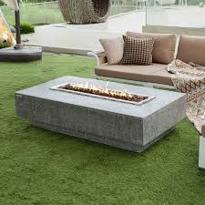 Envelor Hampton Outdoor Fire Pit 56 In X 32 In Rectangular Concrete Natural Gas Fire Table With Lava Rocks And Cover Grey