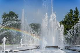 fountain with rainbow background high